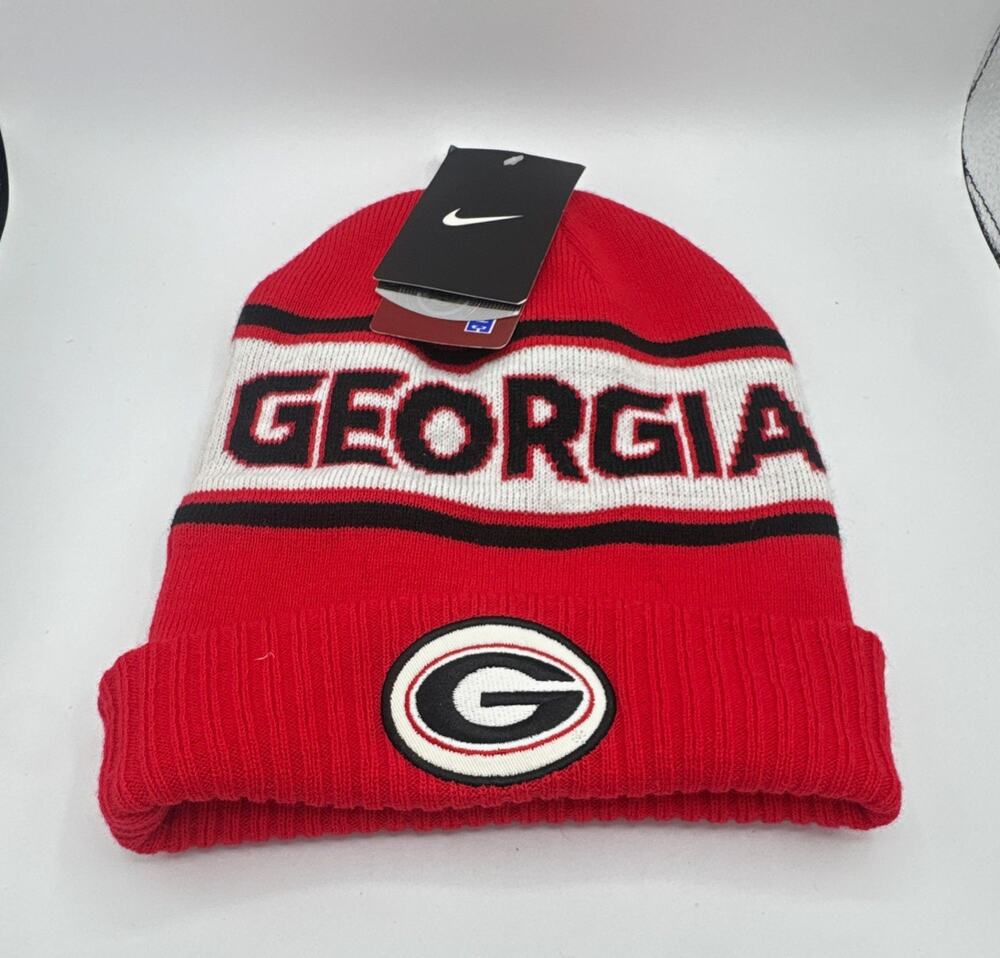Nike Georgia Bulldogs NCAA College Fan Knit Beanie Hat Red Black White